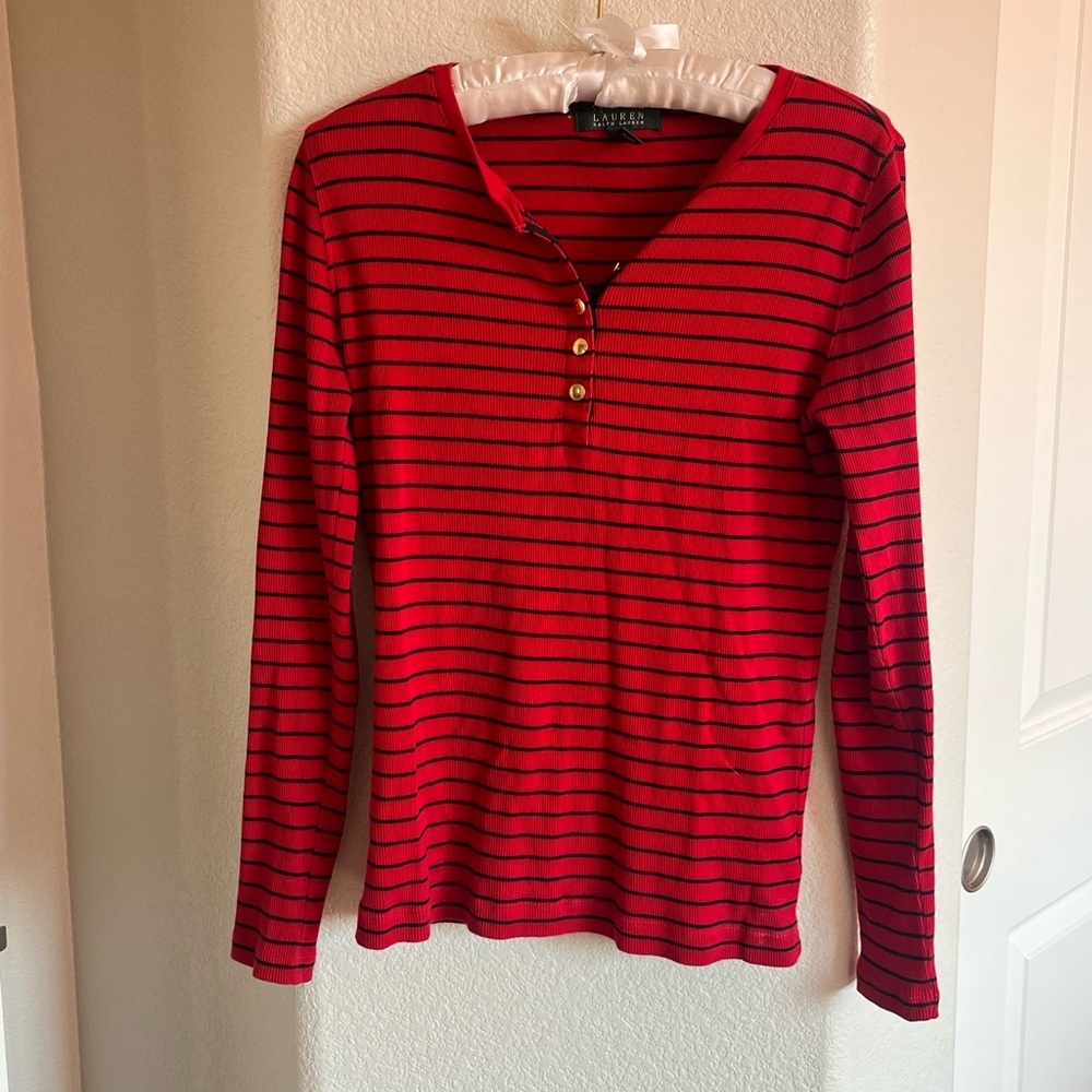 Ralph Lauren Red and Black Striped Top